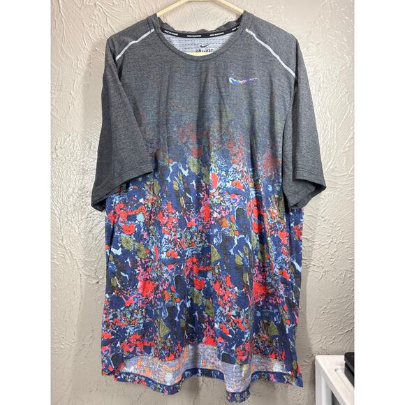 Nike Dri-FIT Running Rise 365 T-Shirt Floral Print Athletic Top Mens Size XXL - Picture 1 of 5